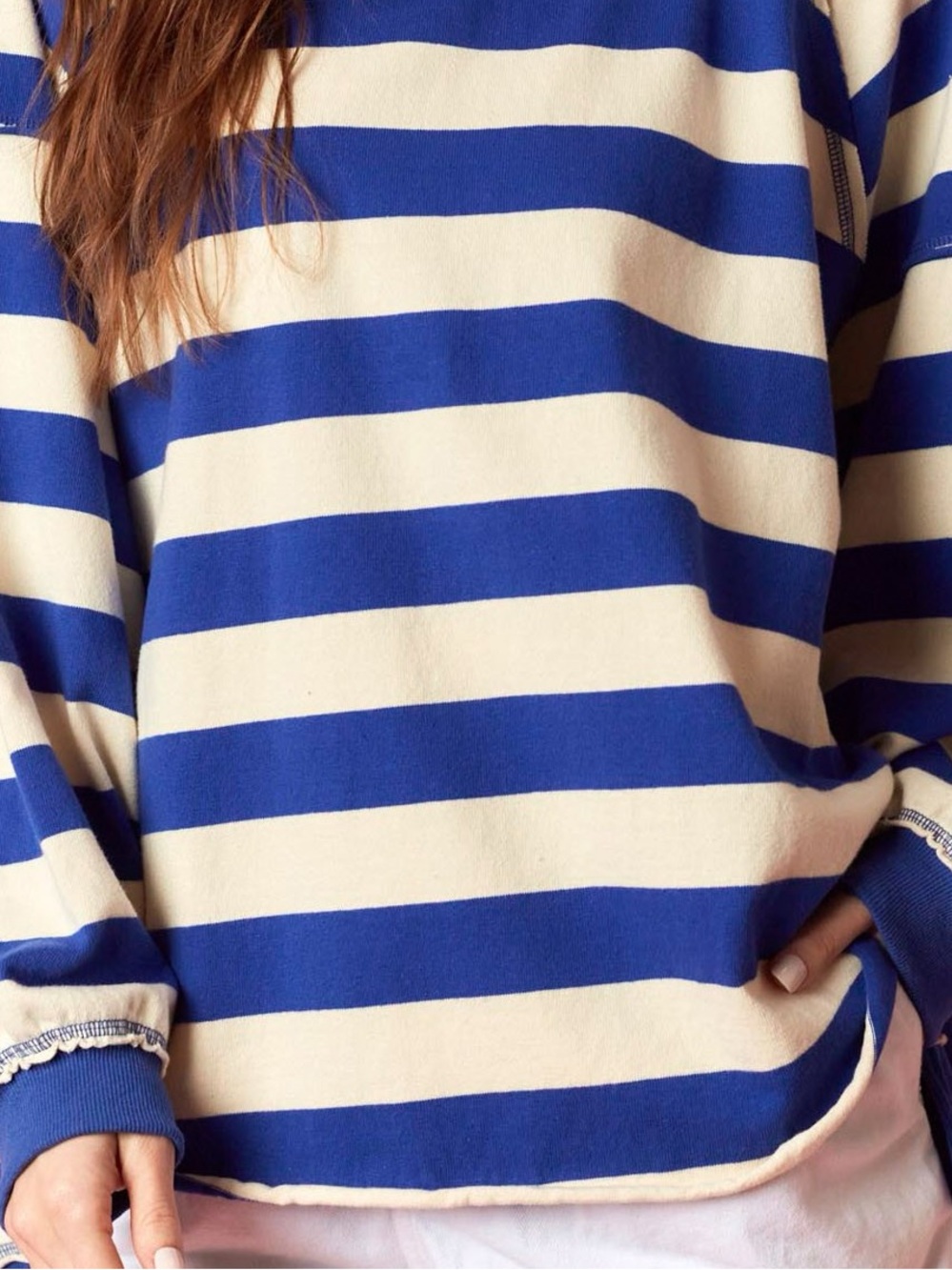 Modish Bold Stripe Oversized Pullover - Royal Blue - Picture 4 of 7